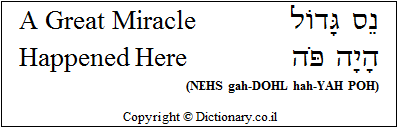 'A Great Miracle Happened Here' in Hebrew 'A Great Miracle Happened Here' in Hebrew